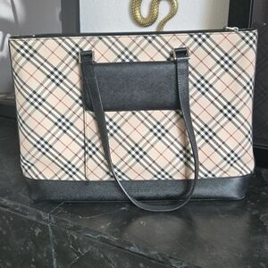 Burberry Checkered Tote Bag - Black and Cream